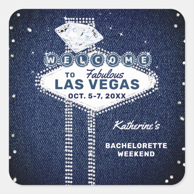 Denim Diamonds Las Vegas Dank Junggeselinnen-Absch Quadratischer Aufkleber (Vorderseite)