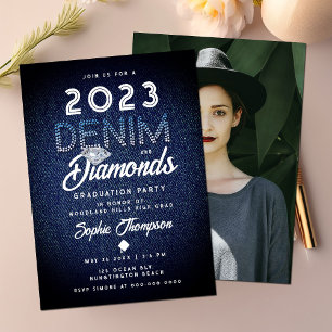Denim Diamonds Modern Chic Foto Graduation Party Einladung