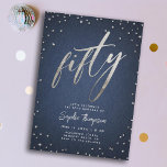 Denim Diamonds Modern Minimalistisch 50. Geburtsta Einladung<br><div class="desc">Eine Dim- und Diamanteneinladung zum 50. Geburtstag, die einfach, modern, elegant und chic ist, mit einem denim Hintergrund und einer Verbreitung von Rhinestones, das Wort FIFTY in silbernen Imitate-Folie (das ist ein digitaler Effekt, nicht echte Folie!) und in modernen Kalligraphieskripten und Typografie in modernen Schriftart. Ein elegantes und modernes Design...</div>