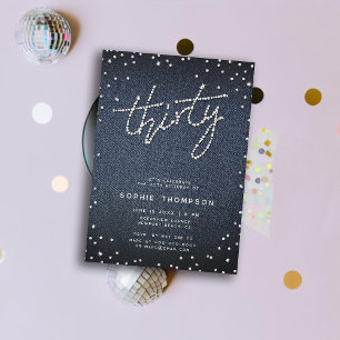 Denim Diamonds Moderne Kalligraphie 30. Geburtstag Einladung