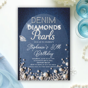 Denim Diamonds Pearls Arch Type Klasse Geburtstag Einladung
