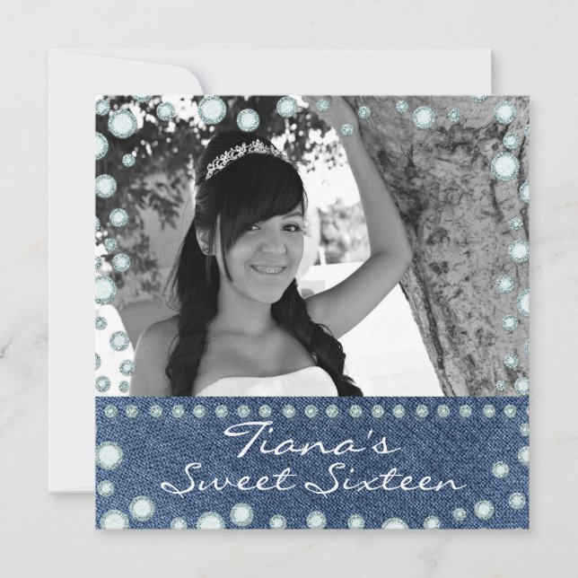 Denim Diamonds Photo Sweet 16 Invitation (Devant)