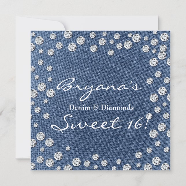 Denim Diamonds Scattered Bling Sweet 16 Invitation (Devant)