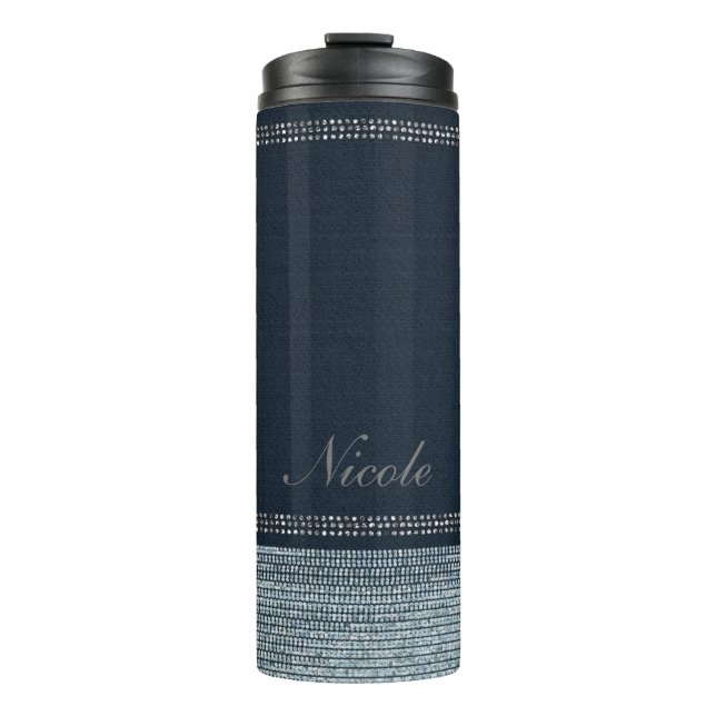 Denim & Diamonds Sequin Glam Glitzer Glitzern Thermosbecher (Vorderseite)