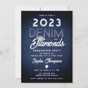 Denim Diamonds Typografy Modern Graduation Party Einladung