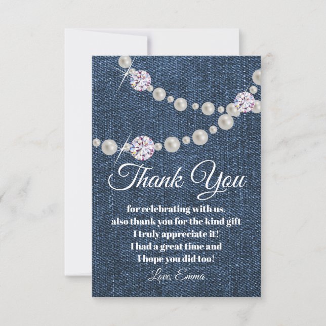 denim et perle de diamant, carte de remerciements (Devant)