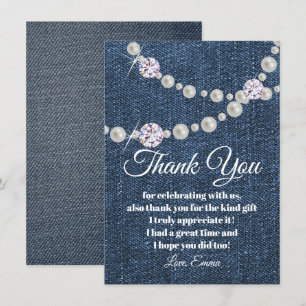 denim et perle de diamant, carte de remerciements