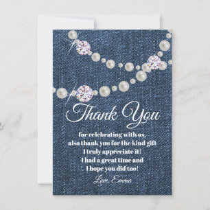 denim et perle de diamant, carte de remerciements