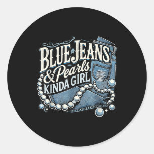 Denim Fabric Blue Jeans Pearls Skinny Jeans Lover Runder Aufkleber