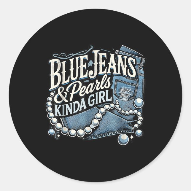Denim Fabric Blue Jeans Pearls Skinny Jeans Lover Runder Aufkleber (Vorderseite)