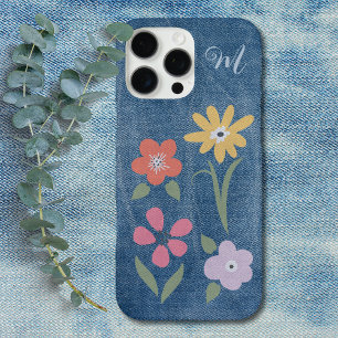 Denim Fabric Floral Monogram iPhone 16 Pro Max Hülle