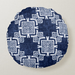 Denim farbige Stammesmuster Rundes Kissen