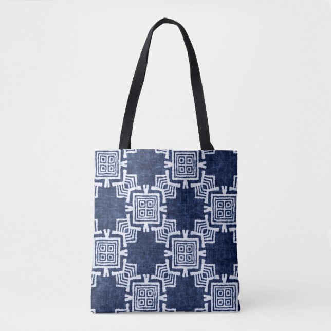 Denim farbige Stammesmuster Tasche (Vorderseite)