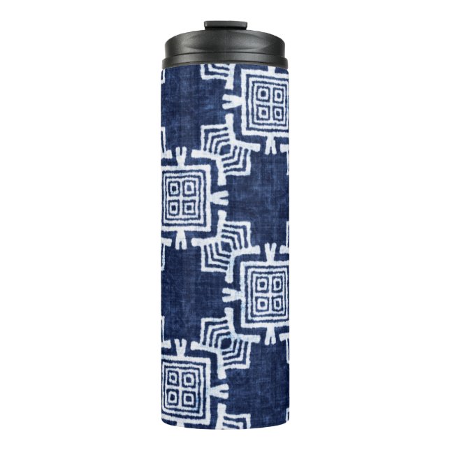 Denim farbige Stammesmuster Thermosbecher (Vorderseite)