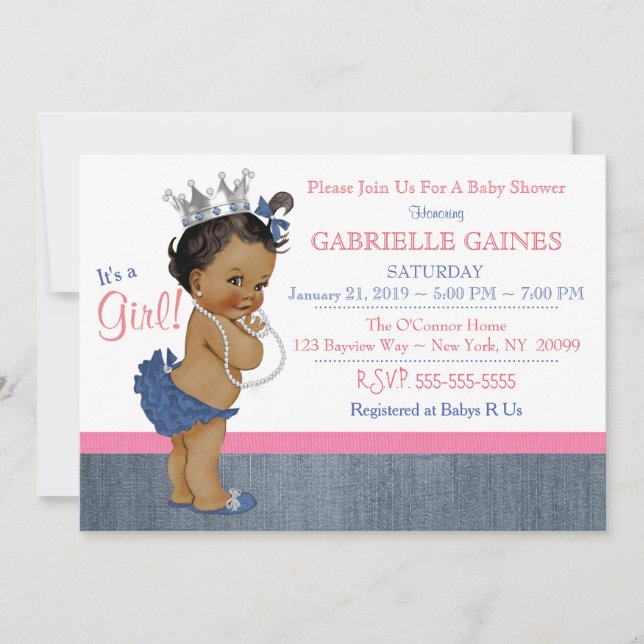 Denim Girl Baby Shower Einladung Personalisiert (Vorderseite)