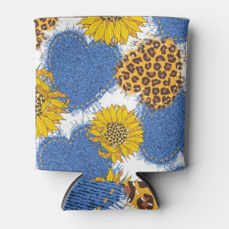Denim Hearts Leopard Sunflowers Muster Dosenkühler