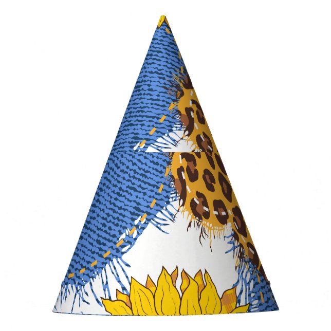 Denim Hearts Leopard Sunflowers Muster Partyhütchen (Vorderseite)