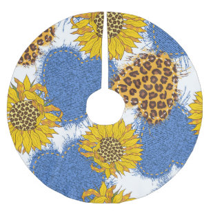 Denim Hearts Leopard Sunflowers Muster Polyester Weihnachtsbaumdecke