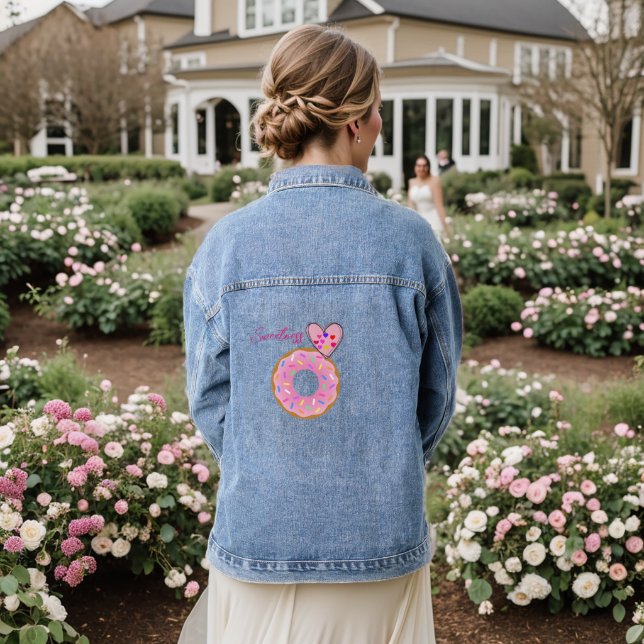 Denim Jacket Blue Sweetness Donuts Pink Jeansjacke (Hochzeit Rückseite)