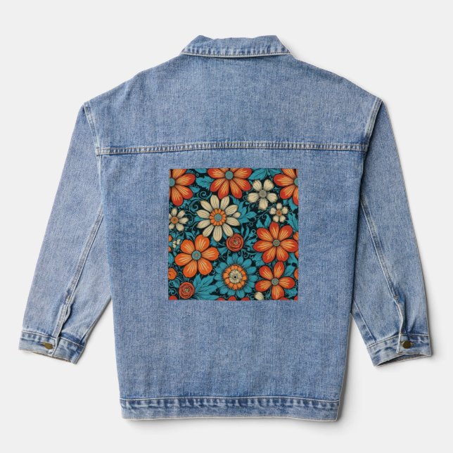 Denim Jacket floral Folk Style Jeansjacke (Rückseite)