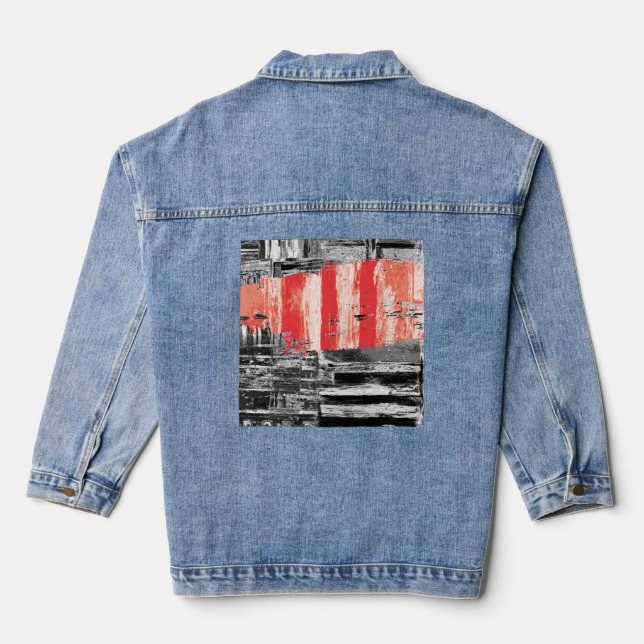 Denim Jacket – Red Pulse Abstract Design (Verso)