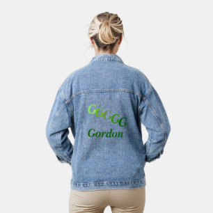 Denim Jacket - Stepped Initials with Name in Green Jeansjacke