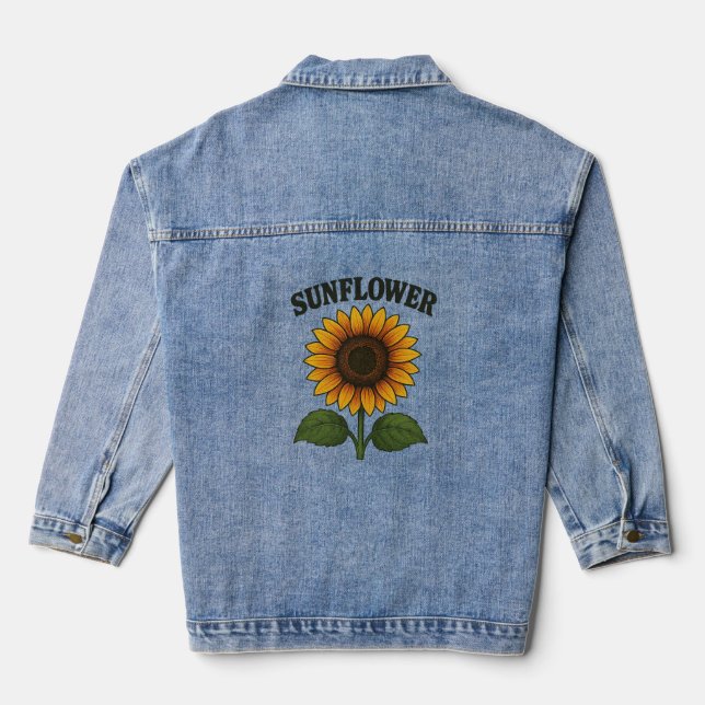 denim jacket with a sunflower logo. (Verso)