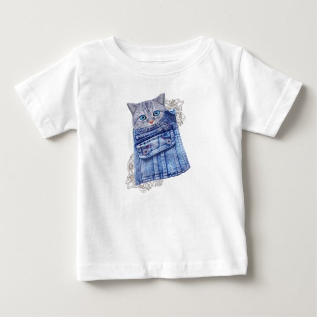 Denim Jean-Taschen, Kätzchen und Spitzen Baby T-shirt (Vorderseite)