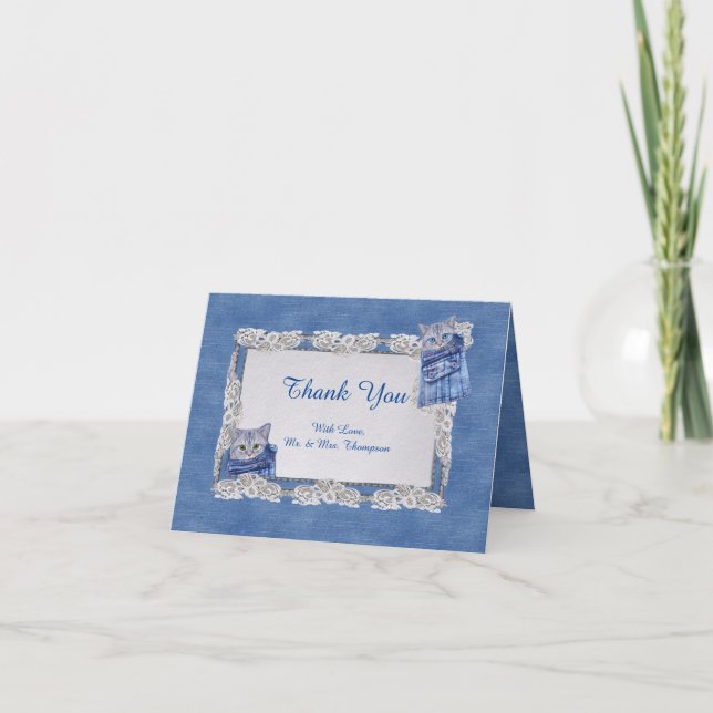 Denim Jean-Taschen, Kätzchen und Spitzen Dankeskarte (Vorderseite)