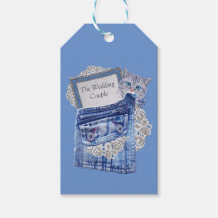 Denim Jean-Taschen, Kätzchen und Spitzen Geschenkanhänger