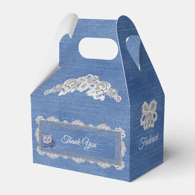 Denim Jean-Taschen, Kätzchen und Spitzen Geschenkschachtel (Vorderseite)