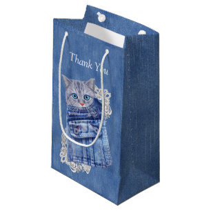 Denim Jean-Taschen, Kätzchen und Spitzen Kleine Geschenktüte