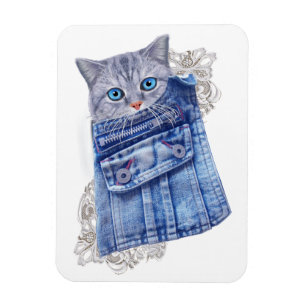 Denim Jean-Taschen, Kätzchen und Spitzen Magnet