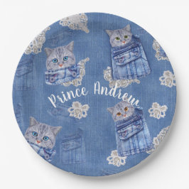 Denim Jean-Taschen, Kätzchen und Spitzen Pappteller