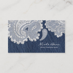 Denim-Jean- und Weißspitze Elegante Hochzeit Visitenkarte