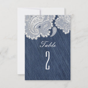 Denim Jean & White Lace Wedding Tischnummern