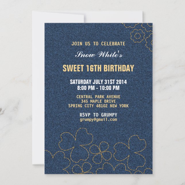 Denim Jeans Modèle Floral Anniversaire Invitation (Devant)
