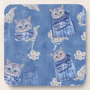 Denim-Jeans-Taschen, Kätzchen und Spitze Getränkeuntersetzer