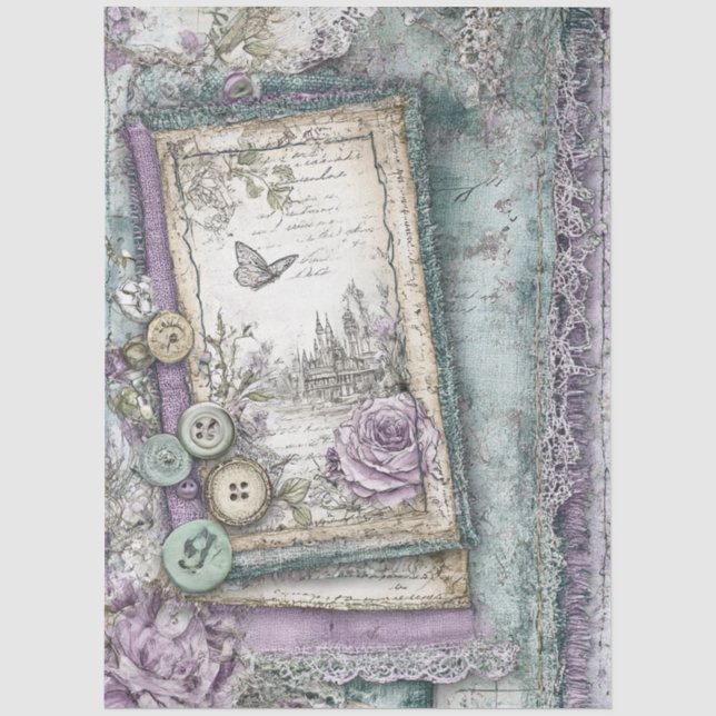 Denim & Lace Floral Fantasy Butterfells Dekoupage Seidenpapier (Vorderseite)