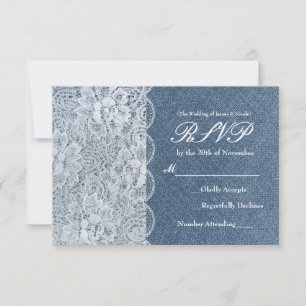 Denim & Lace Rustic Romance Hochzeit RSVP Karte
