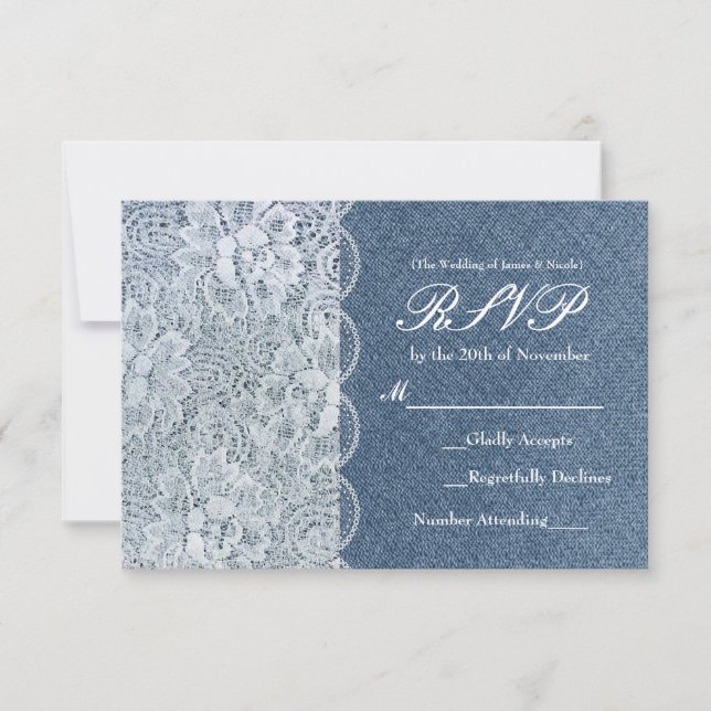 Denim & Lace Rustic Romance Wedding Carte RSVP (Devant)