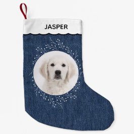 Denim Look Winter Wreath Pet Dog Photo Kleiner Weihnachtsstrumpf
