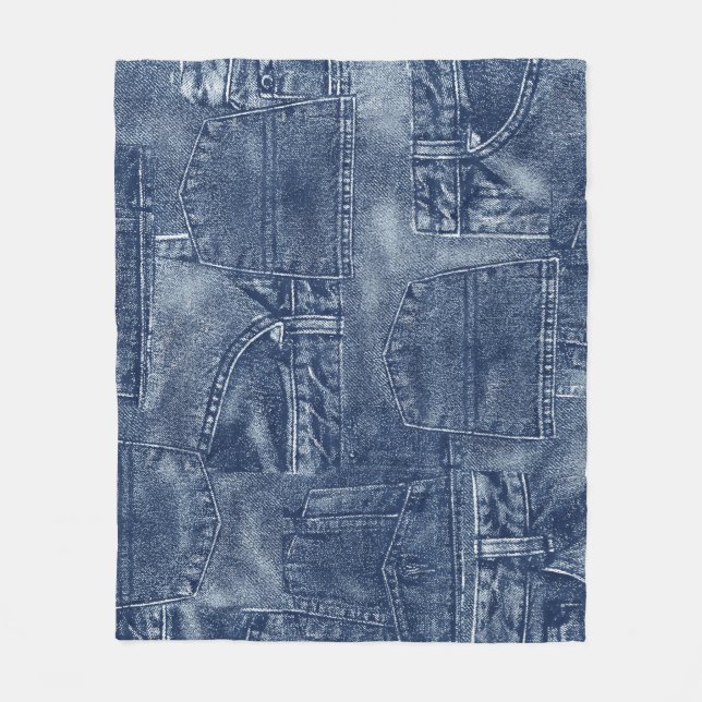 Denim Material in einem Patchwork-Taschenmuster. Fleecedecke (Vorderseite)
