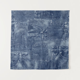 Denim Material in einem Patchwork-Taschenmuster. Wandteppich