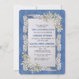 Denim mit Cream Blume Lace and Pearls Einladung