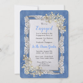 Denim mit Cream Blume Lace and Pearls Einladung