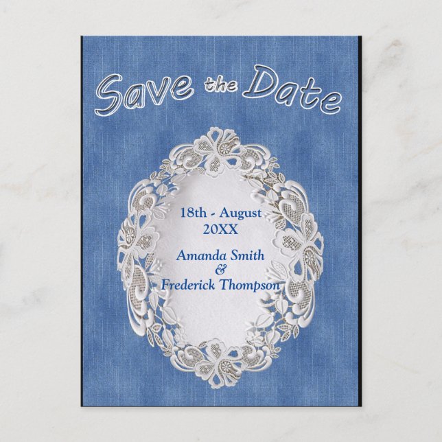 Denim mit Cream Blume Lace Ankündigungspostkarte (Vorderseite)