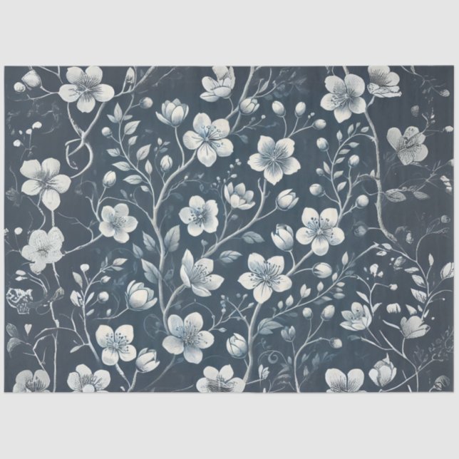 Denim mit White Blume Decoupage Seidenpapier (Vorderseite)