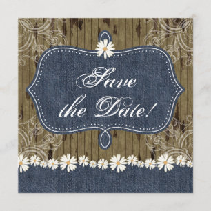 Denim n Daisies Save Date Wood Invitation Western