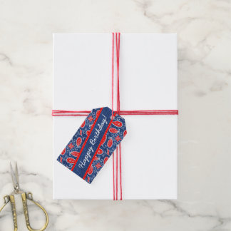 Denim Paisley Niedlich Floral Red White and Blue J Geschenkanhänger
